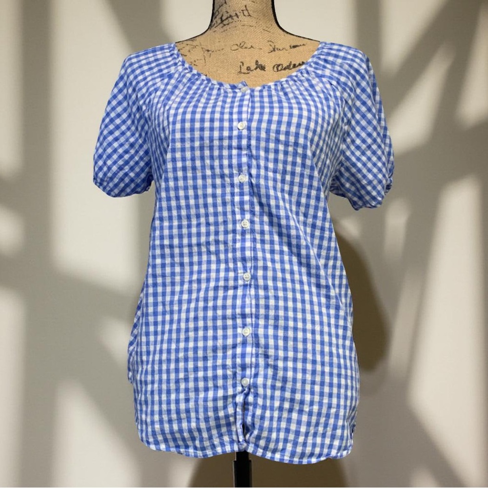 Old Navy Blue and White Checkered Blouse L
